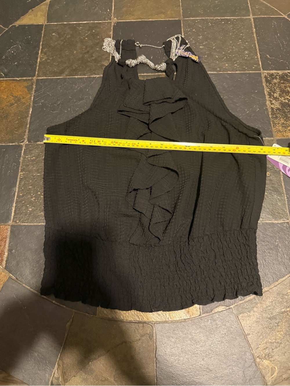 Black Ruffle Front Women's Camisole Tank Top - Picture 7 of 8